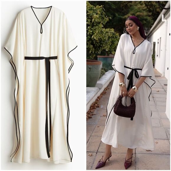 H&M Dresses & Skirts - H&M TIE-BELT KAFTAN DRESS CREAM RAMADAN MODEST COLLECTION